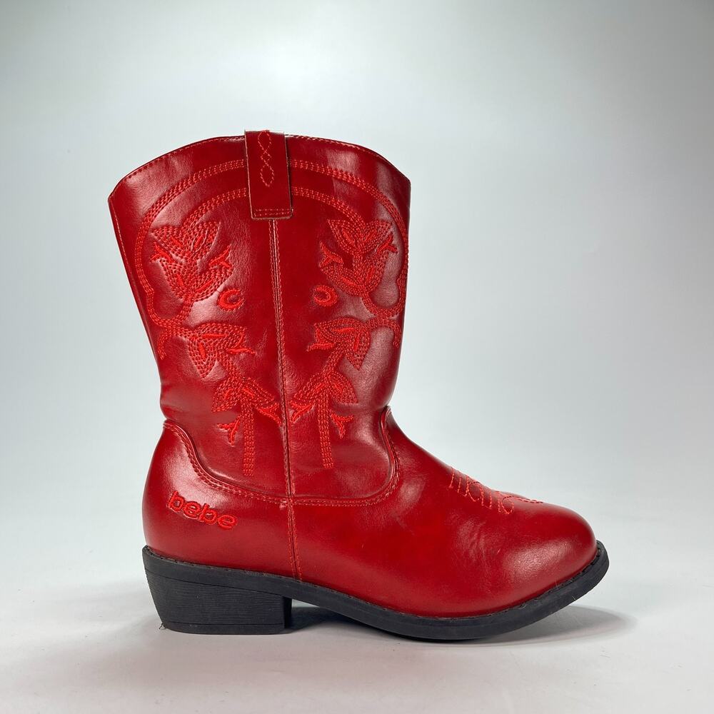 bebe Girls Red Classic Embroidery Mid Calf Western Cowgirl Boots Youth Size 3